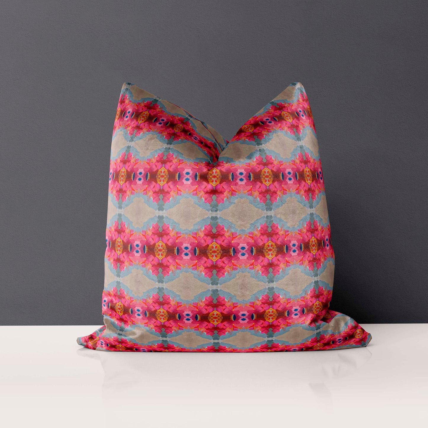 22"x22" Velveteen Pillow - Queensberry Mini Design - Color: Ruby/Taupe