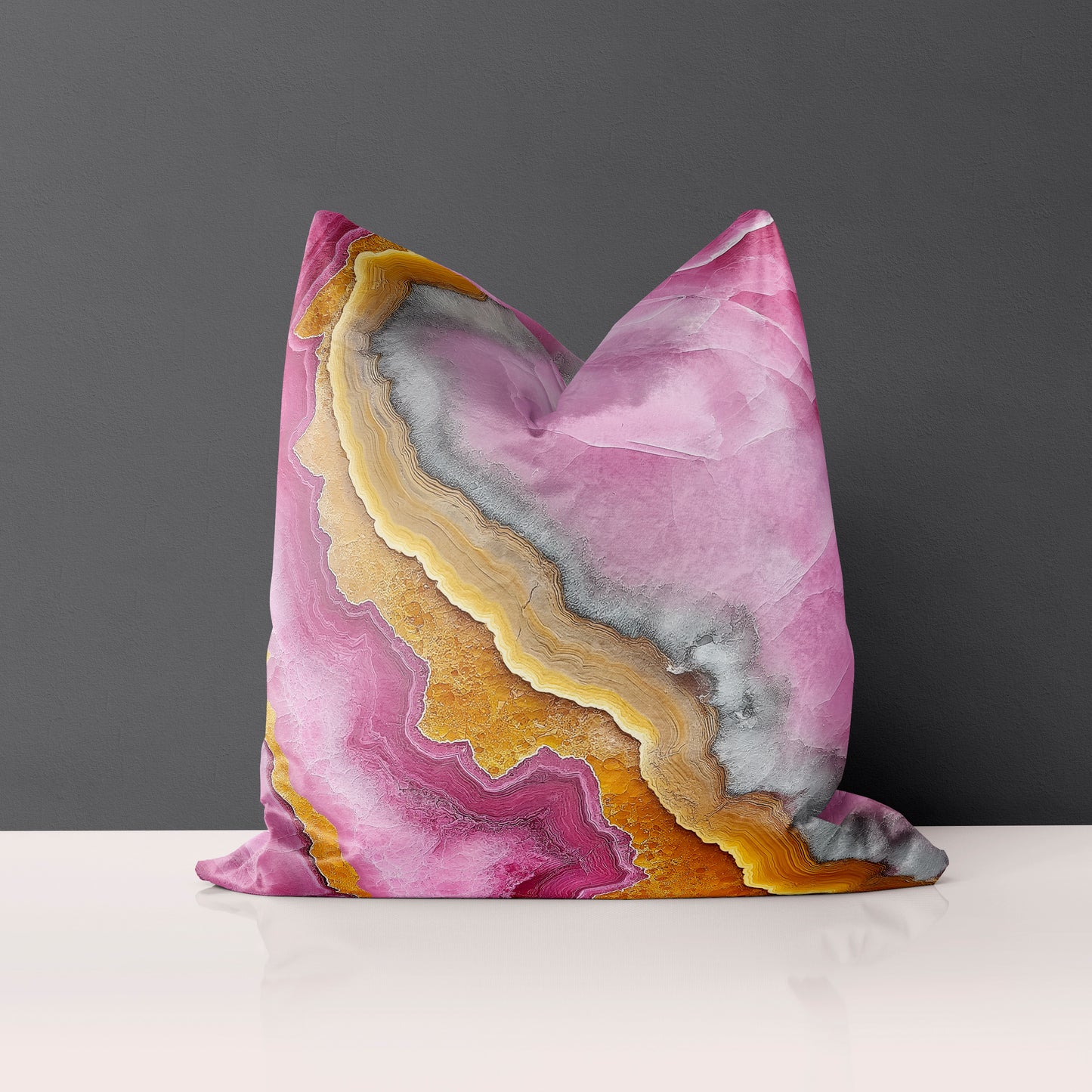 22" Velveteen Pillow - Geode-Hot Pink