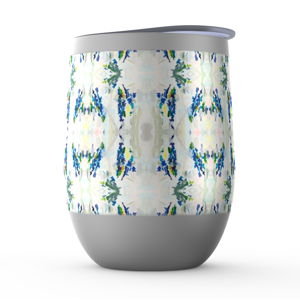 Stemless Wine Tumblers - Iris Design - Color: Blue